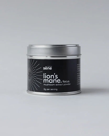 Jar of Organic Lion's Mane Powder: A jar of focus-enhancing Organic Lion's Mane Mushroom Powder, known for boosting memory and cognition.